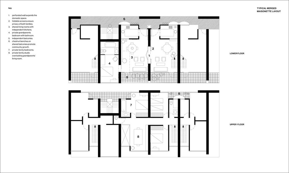 Maisonettes: Typical Merged Layout - Digital drawing