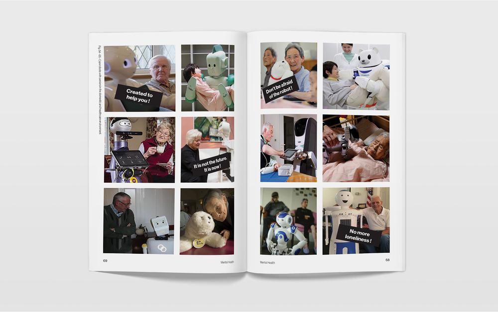 Publications interior spread with photographs of elderly people with care robots