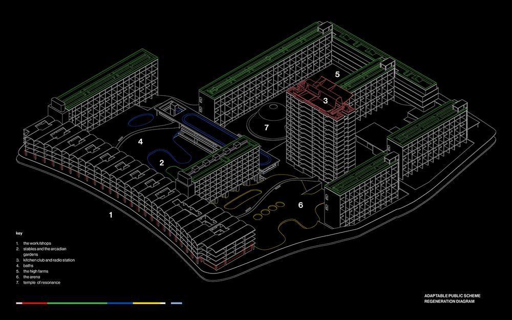 Public scheme regeneration diagram of the Golden Lane Estate (1962), Ground Level